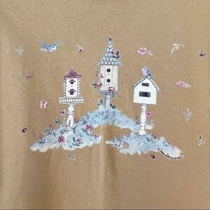 VINTAGE 90s Cottagecore Birds n Birdhouses Clay Dye Look Thick Single Stitch Tee